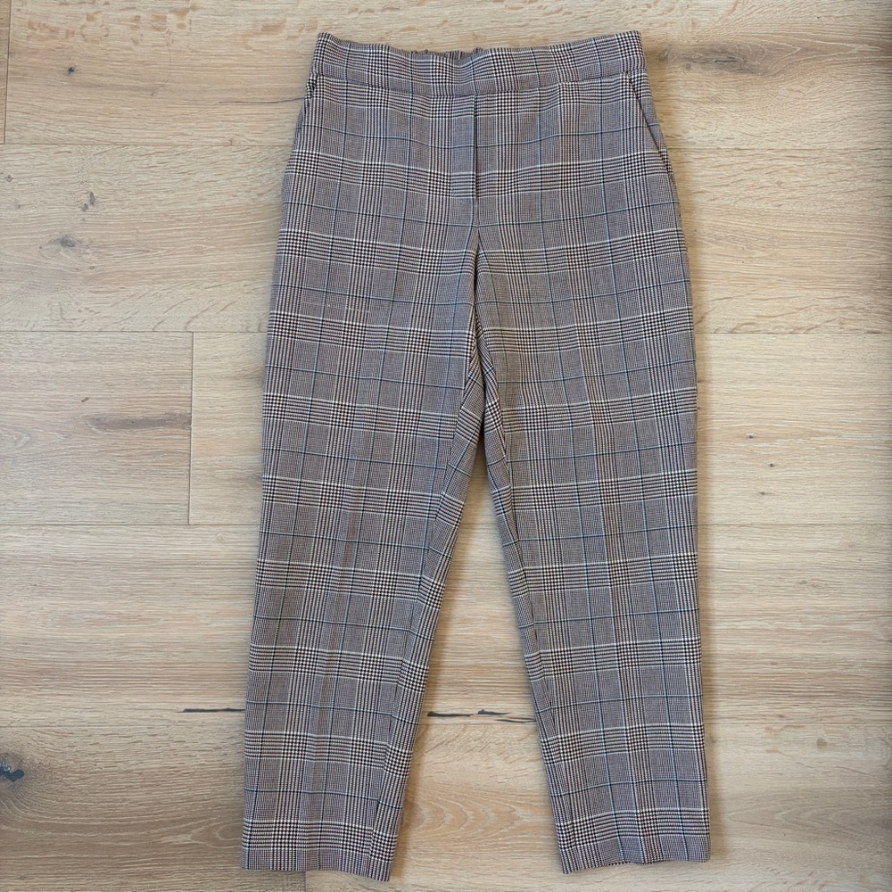 Babaton Plaid Atelier Ankle Pants Women 4 Brown Elastic Waist Career Trouser*P11